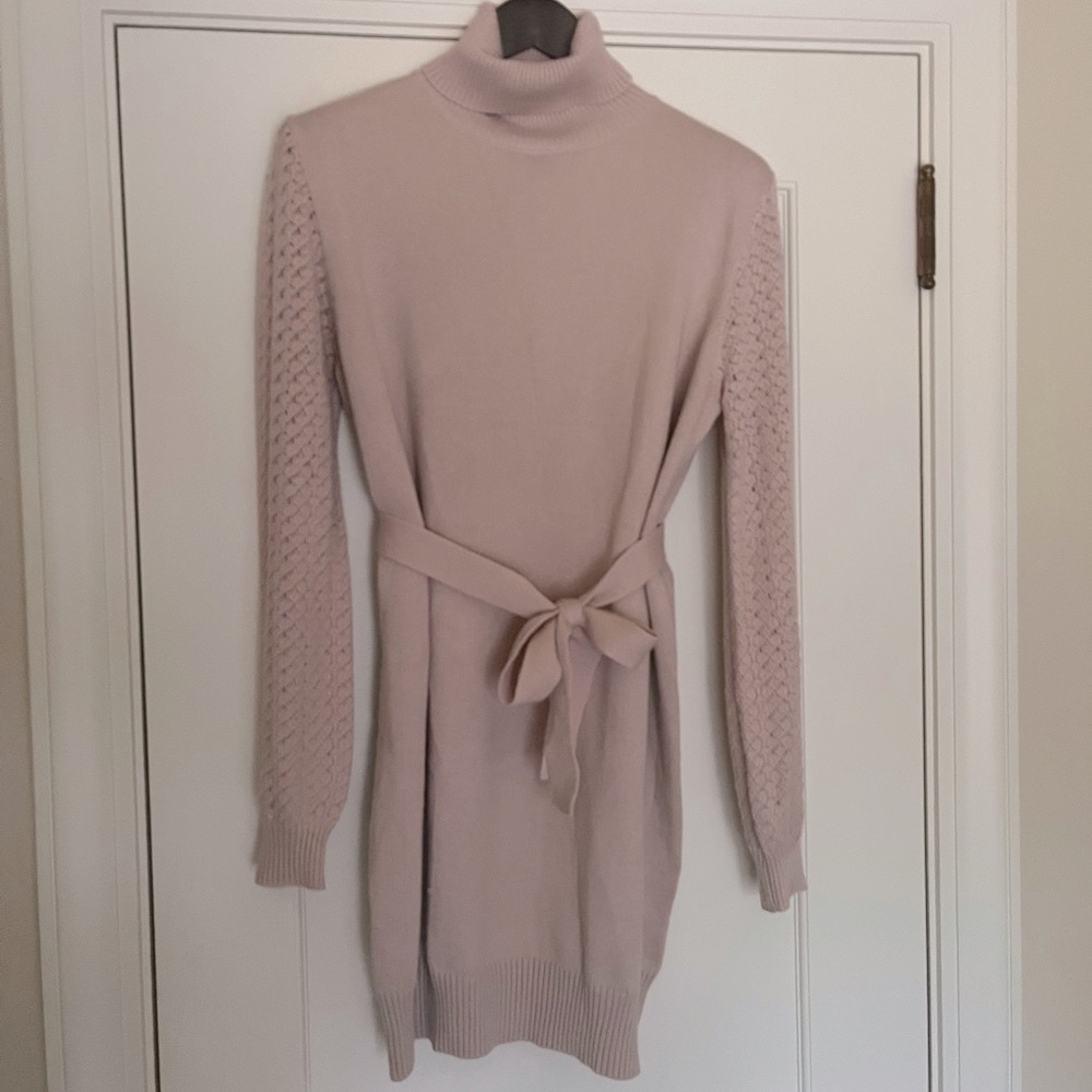 Pink Turtleneck Sweater Dress
